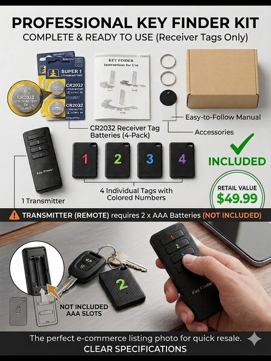 Accessories - Professional Key Finder Kit - Black Receiver Tags with Colored Numbers (D-1)